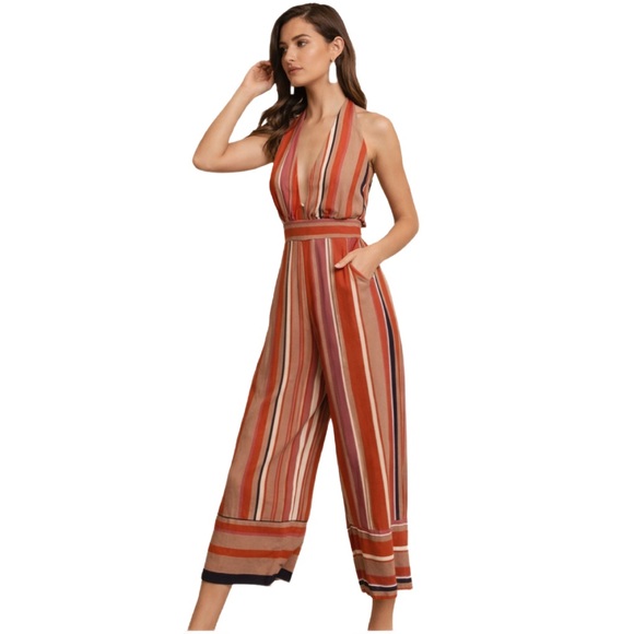 Dress Forum Pants - Boho Striped Halter Wide Leg Jumpsuit /Resort Festival/ Dress Forum Medium